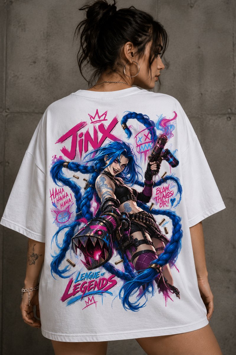 Jinx baskılı tişört